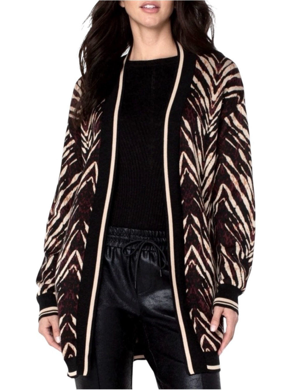 Liverpool Long Sleeve Giraffe Print Open Front Cardigan Sweater Size M